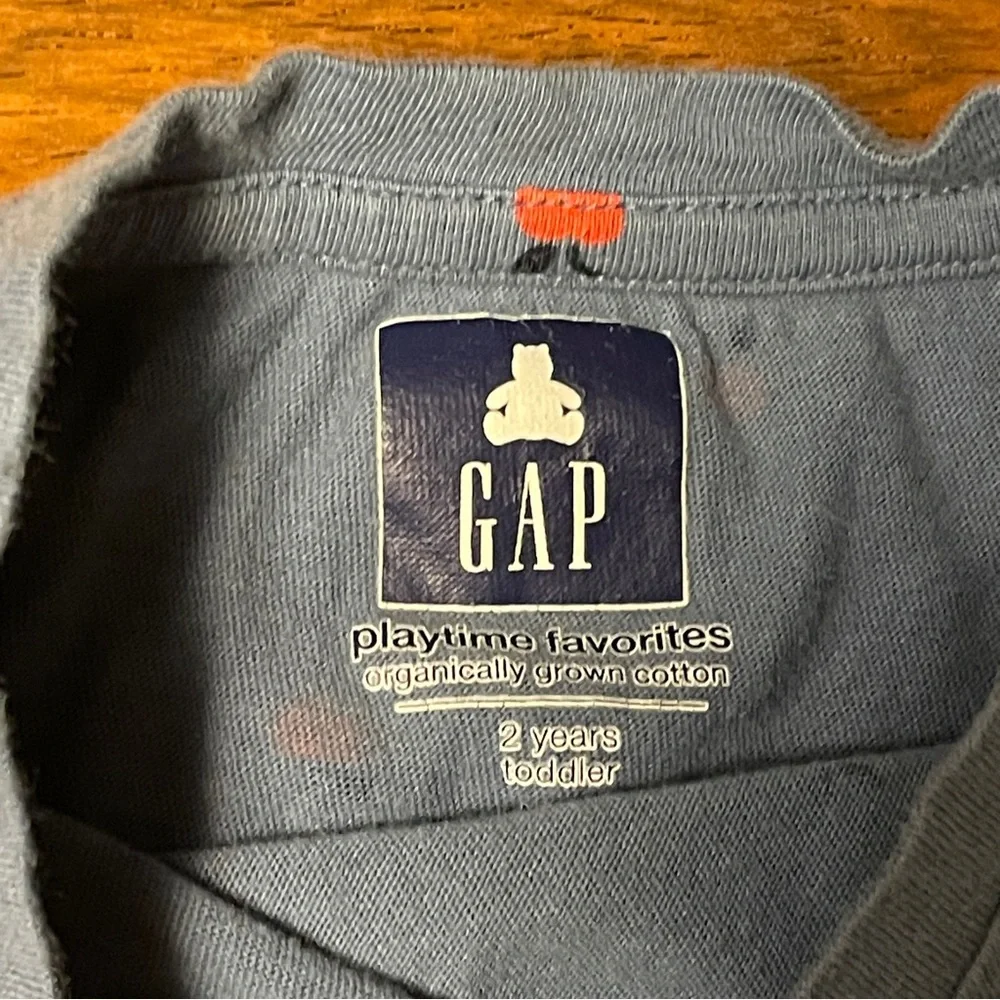 GAP Long Sleeve Blue Tee with Red apples. Size 2 years, 2T.
